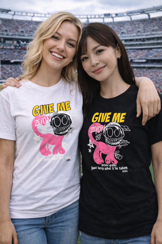 Cat Zyon “Give Me Zyon” Graphic T-Shirt – Bold Pink Street Art Tee