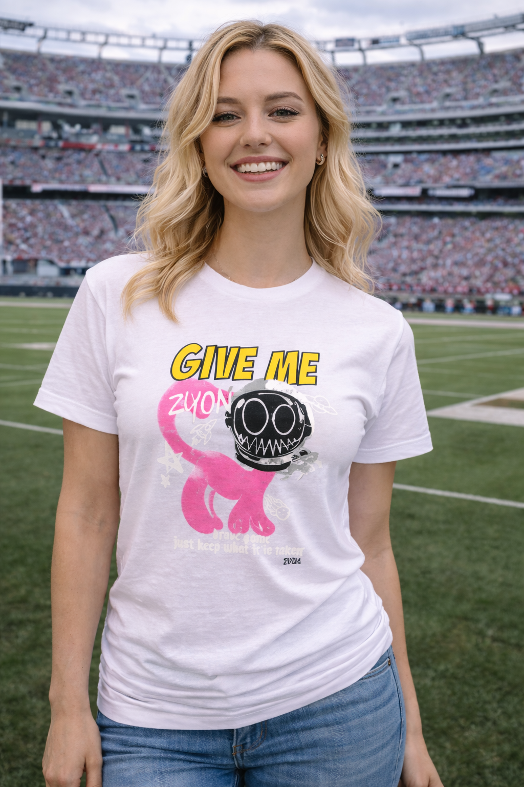 Cat Zyon “Give Me Zyon” Graphic T-Shirt – Bold Pink Street Art Tee